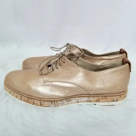 AGL 36 Juliet  Calf Leather Rose Metallic Oxfords Cork Rubber Soles - Picture 7 of 16
